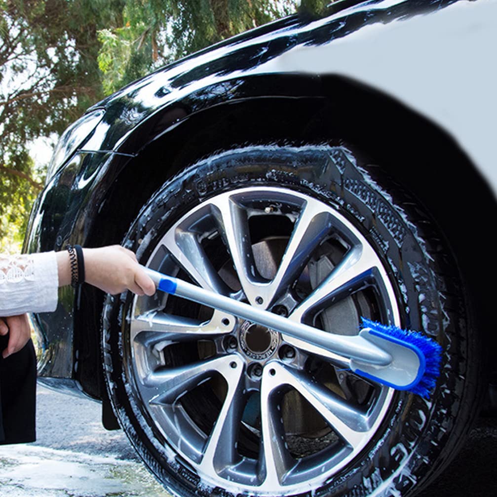 2-Piece Short Handle Car Cleaning Brush Kit - Blue PP Detailing Brushes for Tires, Wheels & Interior | Perfect for Auto Detailing, Car Wash & Vehicle Maintenance