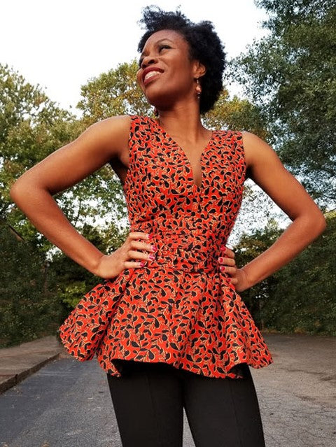 African Print Peplum Top - Stylish Leaf Design DP3844TP for Women | Perfect for Casual Wear, Parties & Summer Outfits