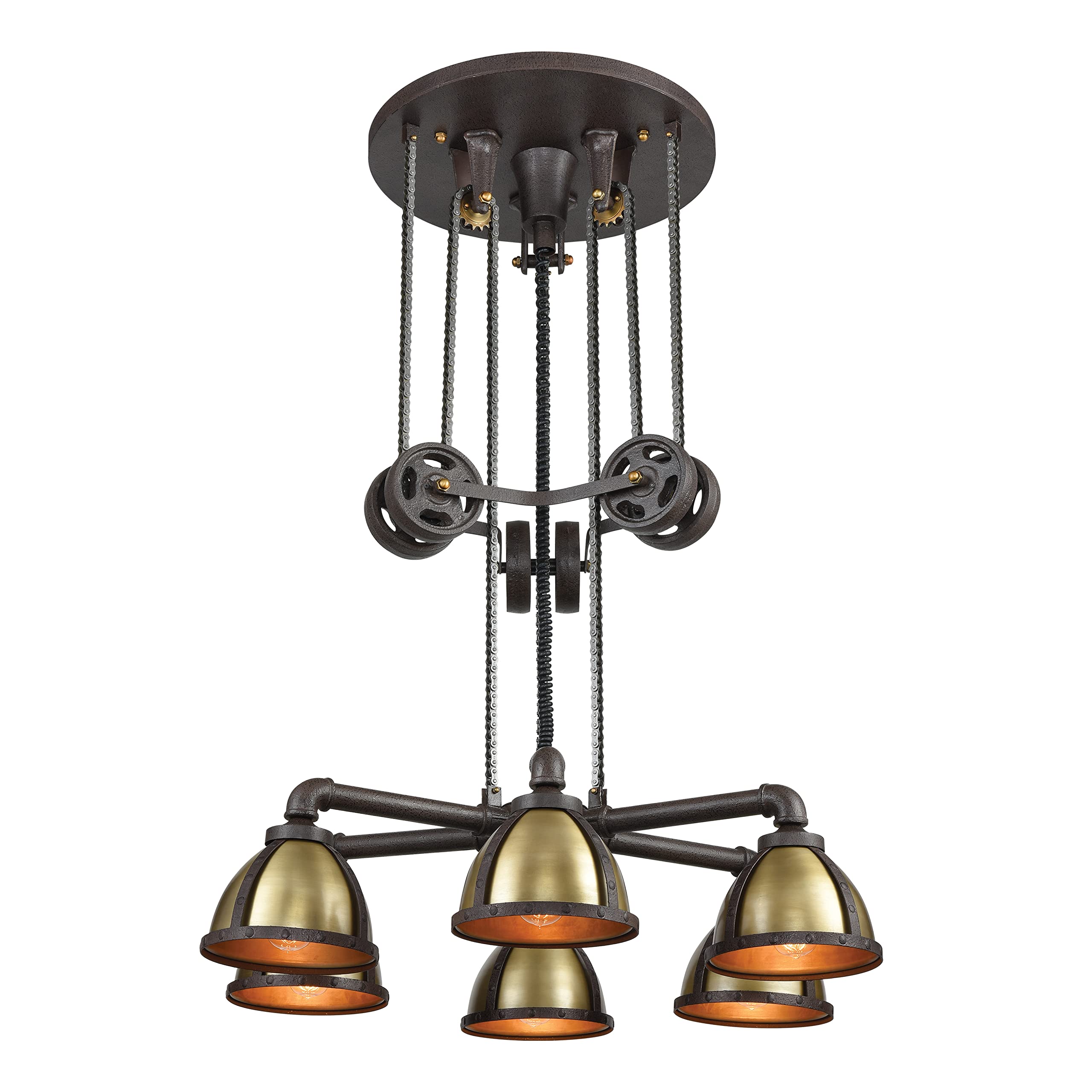 Vintage Rust & Brass Elk Lighting Torque 6-Light Chandelier - Perfect for Farmhouse, Dining Room, or Bedroom Ceiling Decor