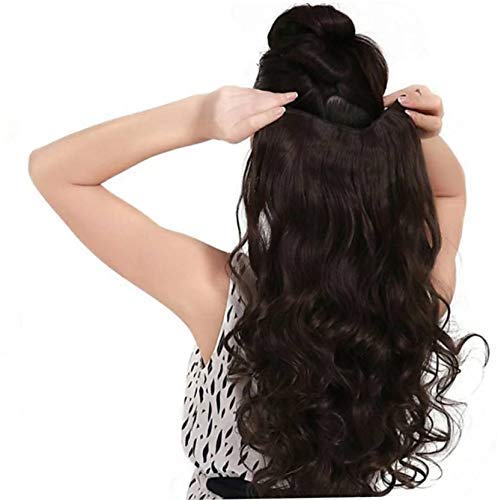 5-Piece Clip-In Curly Hair Extensions for Women - 24-Inch Synthetic 3/4 Full Head Wig in Natural Brown | Perfect for Daily Styling, Parties & Special Occasions