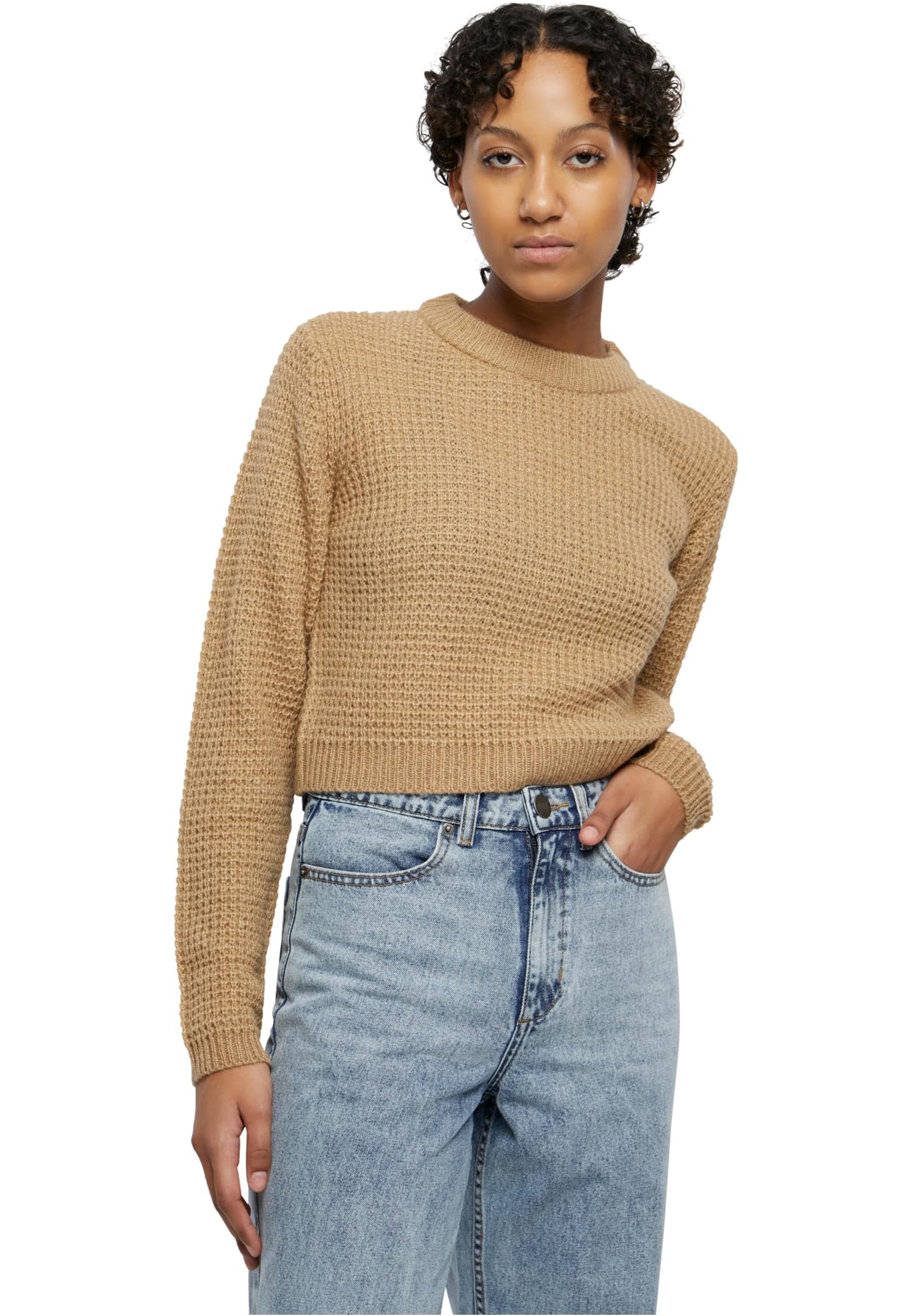 Urban Classics Women's Short Waffle Knit Sweater - Soft Casual Pullover for Women - Perfect for Fall Layering, Coffee Dates & Weekend Outings
