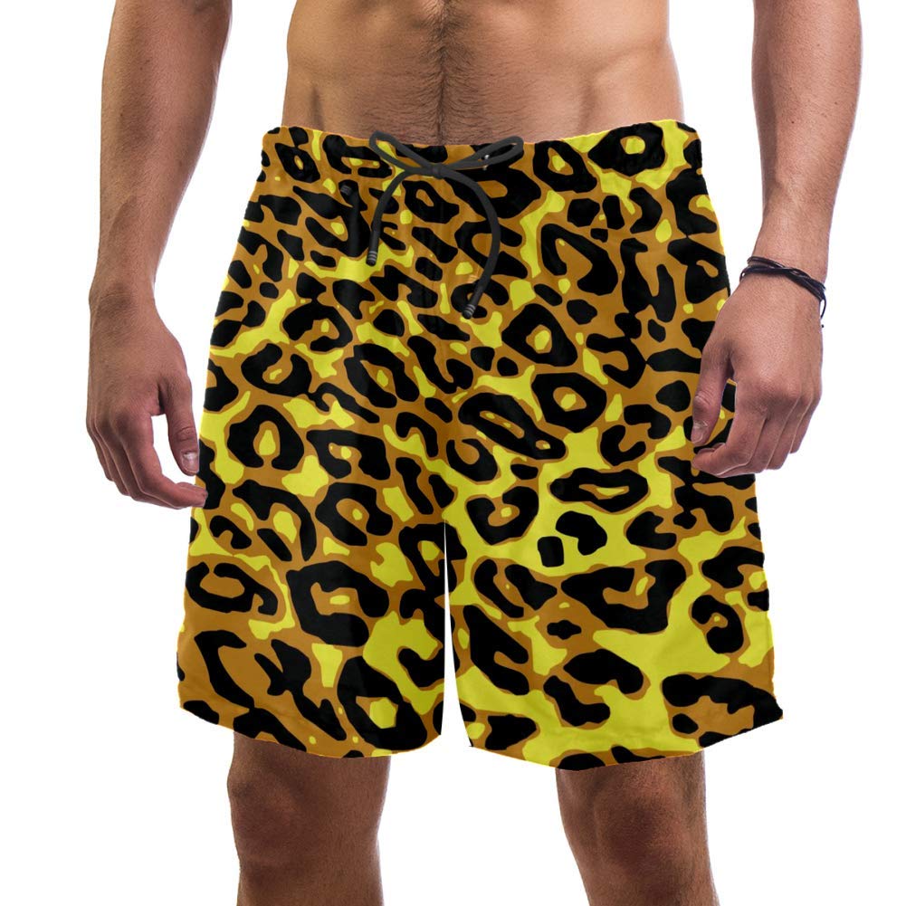 HEOEH Men's Leopard Print Beach Shorts - Quick Dry Elastic Swim Trunks with Animal Print for Swimming, Surfing & Summer Vacations