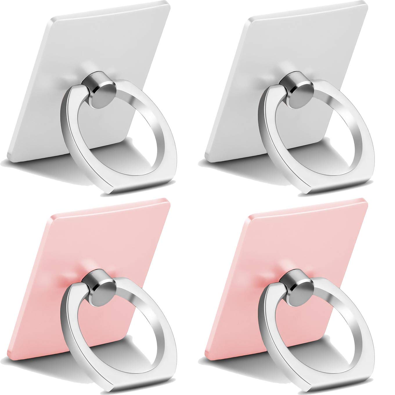 4-Pack 360° Rotating Phone Ring Holder - Finger Stand & Kickstand for iPhone Xs Max XR X 8 7 6 6s Plus 5s & Android Phones (Silver + Rose Gold) - Perfect for Hands-Free Viewing, Gaming & Selfies