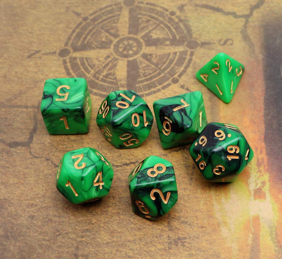 Premium 7-Piece Polyhedral Dice Set for D&D RPG - Green & Black Dungeons & Dragons Dice | Perfect for Tabletop Gaming, DND Campaigns & Role Playing Adventures