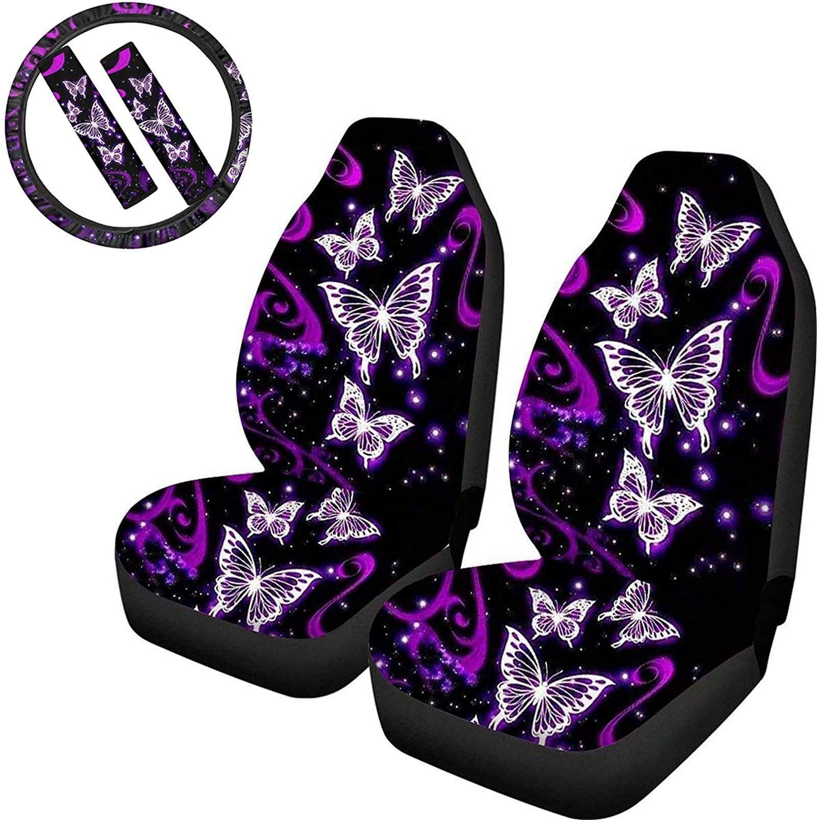 Dreaweet Shiny Butterfly Car Seat Covers - 5 Pcs Purple Galaxy Print for Safe Driving & Gifting