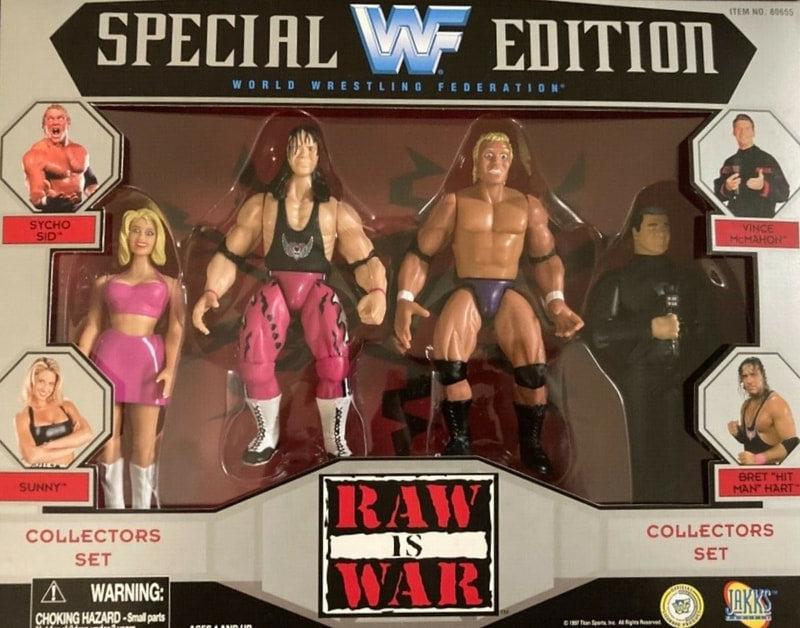 1997 WWF Jakks Pacific Special Edition Raw Is War Action Figure Box Set - Sycho Sid, Sunny, Vince McMahon & Bret 