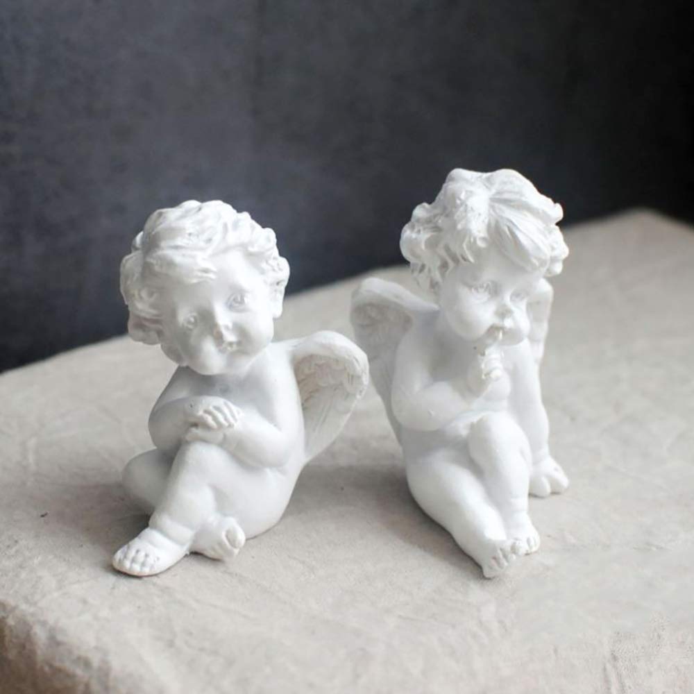 White Garden Outdoor Gravestone Praying Cupid Angel Statue - Resin Memorial Decor for Cemetery, Garden, or Patio