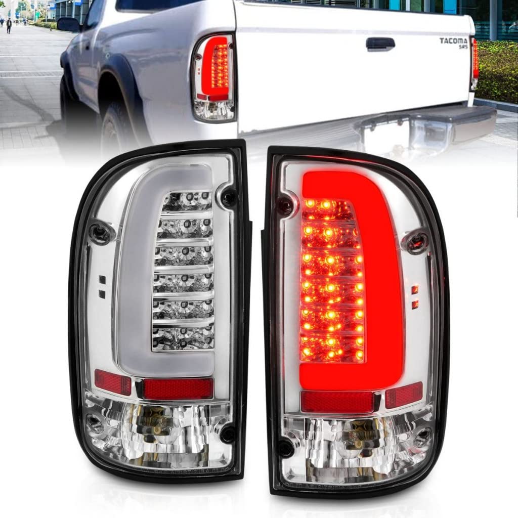 ANZO LED Tail Lights for Toyota Tacoma 1995-2004 - Chrome Housing with Clear Lens (Pair) | Part# 311355 | Upgrade Your Truck's Style & Visibility for Night Driving
