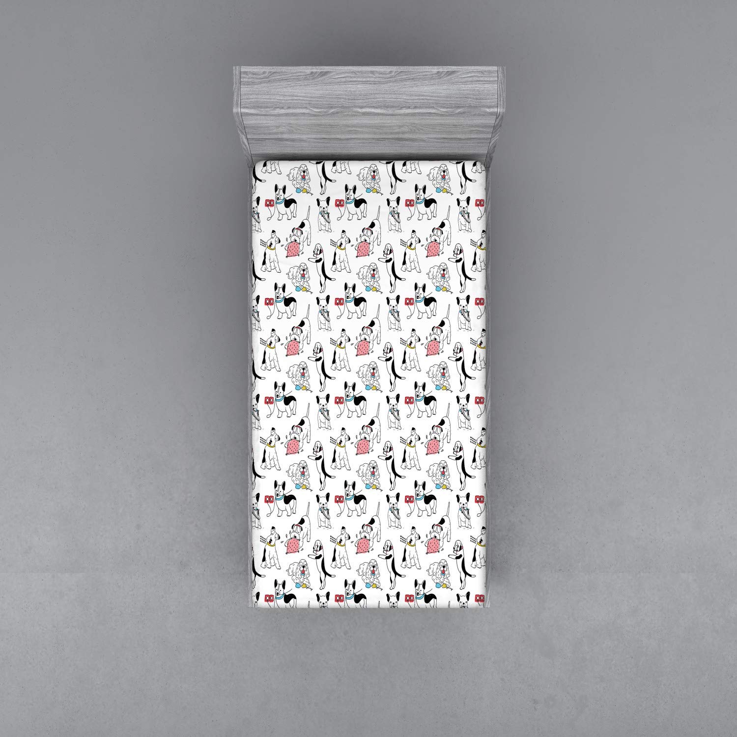Ambesonne Dog Lover Fitted Sheet - Playful Puppies Design, Twin XL, Dark Purple for Cozy Pet Beds
