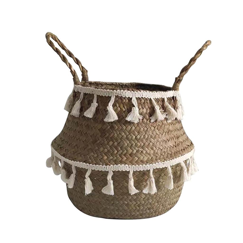 Natural Seagrass Woven Basket - 27cm Foldable Storage Organizer for Home Decor, Flower Pots, and Clutter-Free Spaces | Perfect for Living Room, Bedroom, and Bathroom Organization