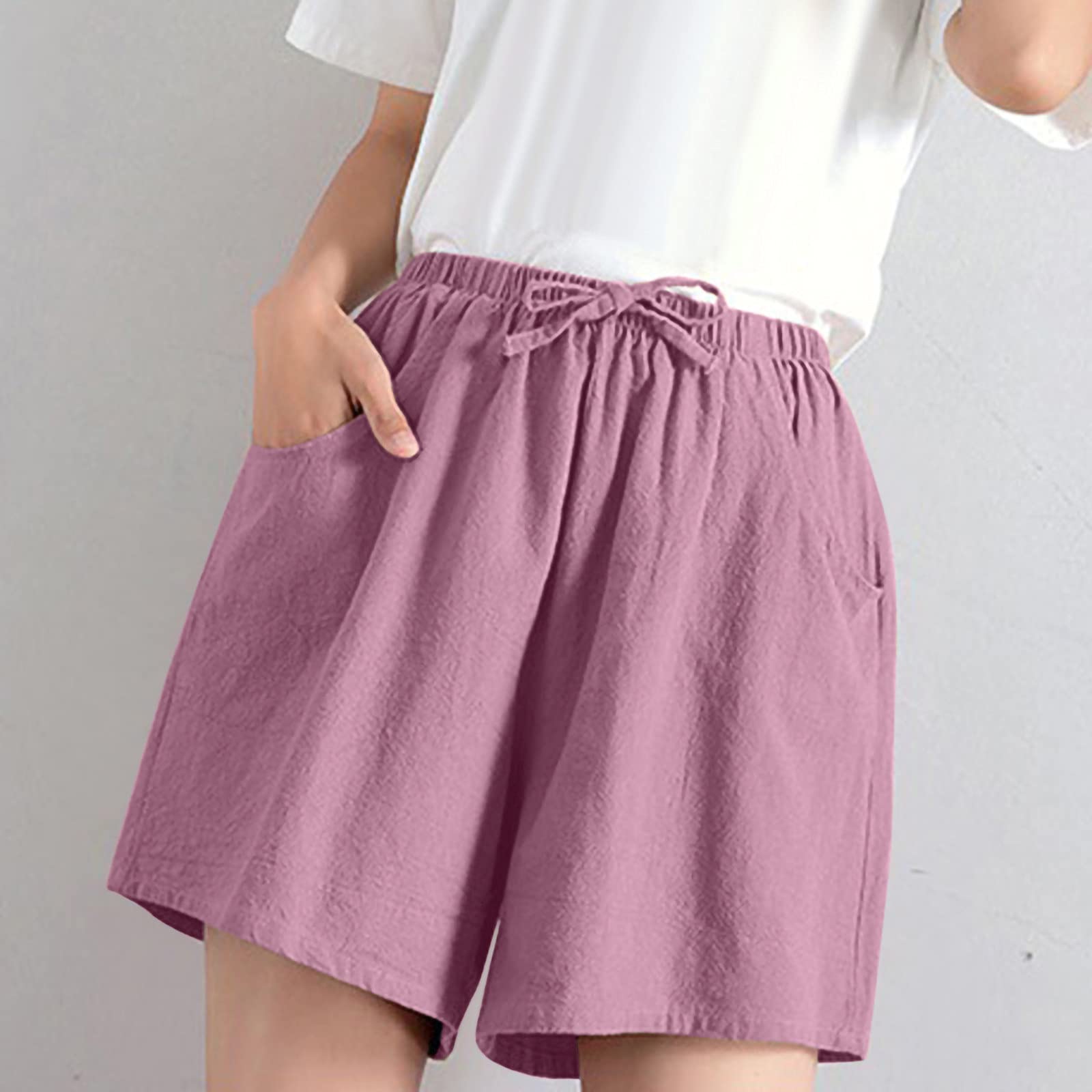 Women's Casual Cotton Linen Elastic Waist Shorts - Breathable Loose Fit Summer Beach Shorts with Pockets | Perfect for Vacation, Travel, and Outdoor Activities