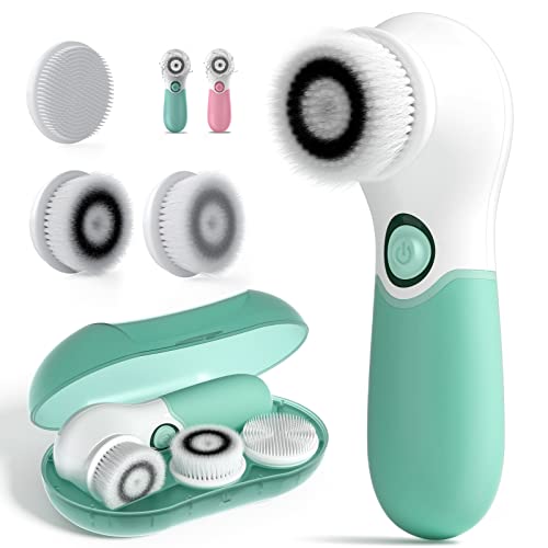 TOUCHBeauty Electric Facial Cleansing Brush with Travel Case - Deep Pore Cleaner & Exfoliator for Women, Green (Model TB-14838) | Perfect for Daily Skincare Routine & Travel