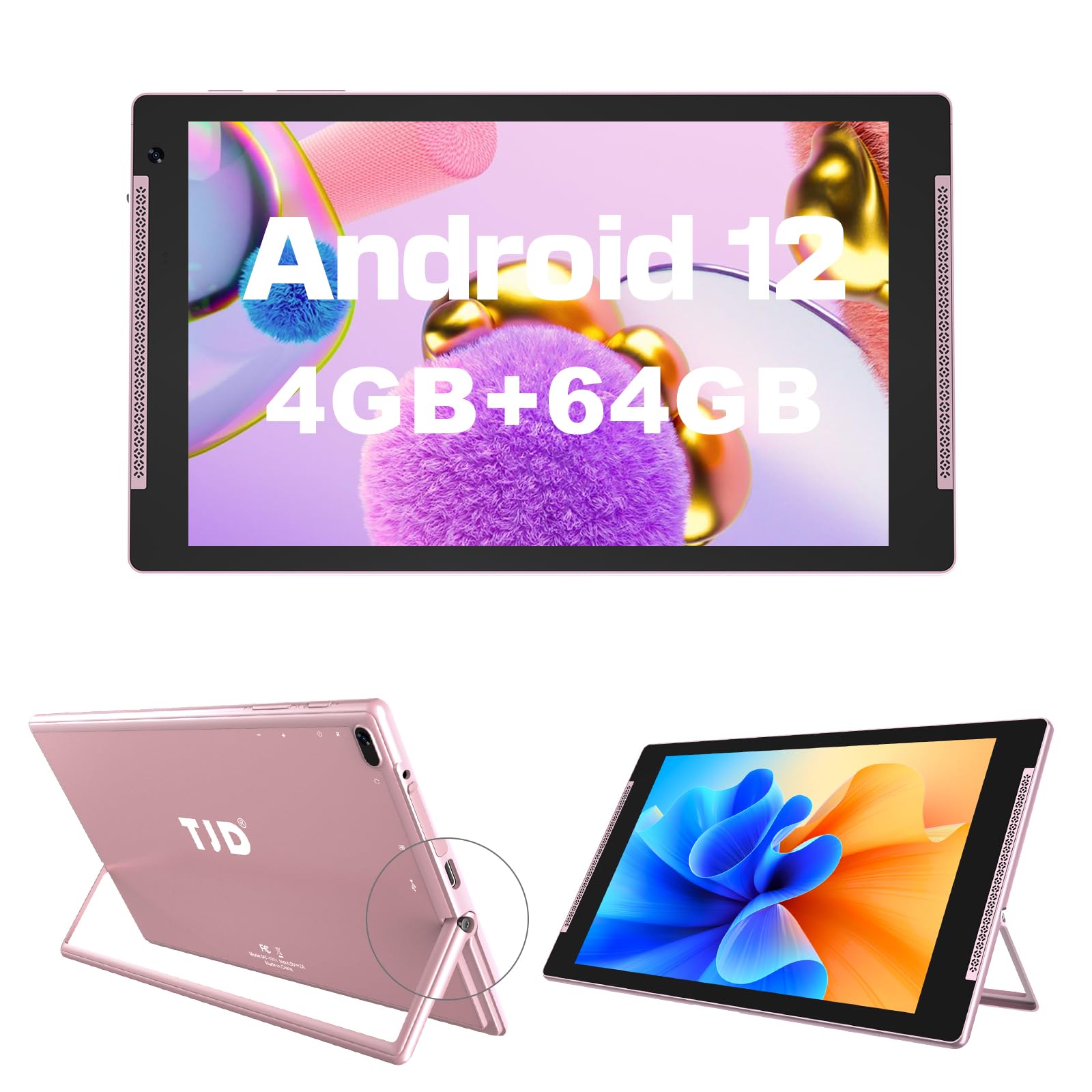 10.1 Inch Android 12 Tablet - TJD 4GB RAM 64GB ROM Tablet with Quad Core Processor, HD IPS Screen, 8MP Camera | Expandable Storage up to 512GB | WiFi & Bluetooth | Perfect for Online Learning, Work & Entertainment