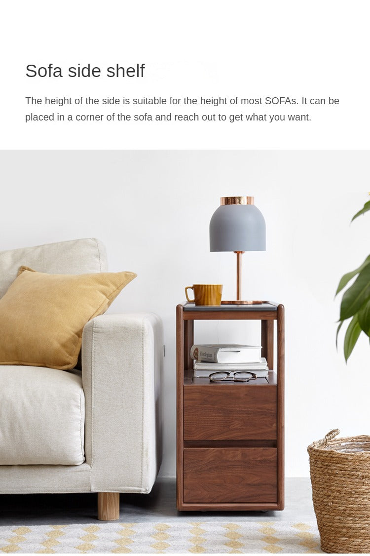 Solid Black Walnut Wood Side Table with Natural Slate Top - Perfect for Living Room, Bedroom, or Office Decor