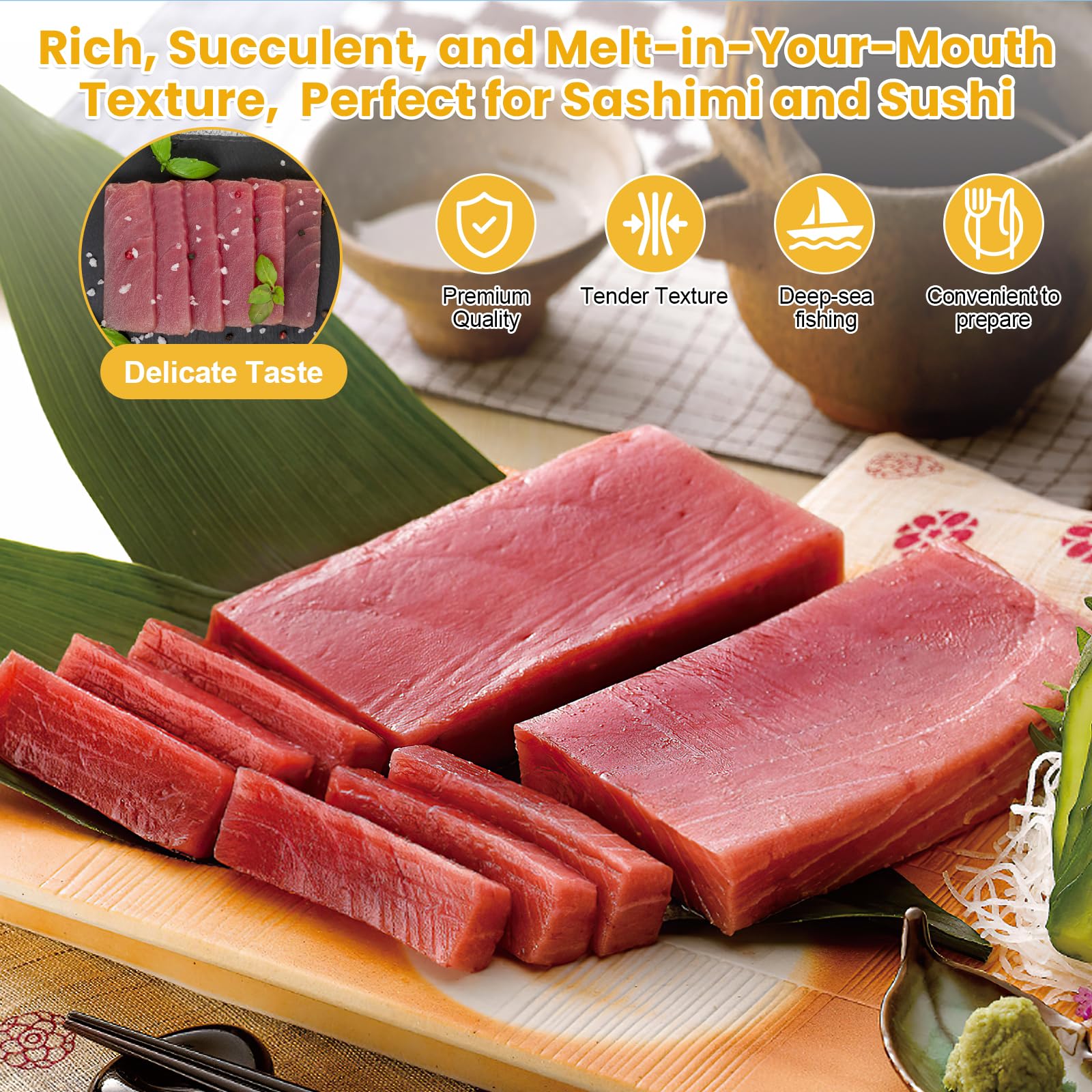 OCEANZEN Premium AAA Sashimi Grade Wild-Caught Ahi Tuna Saku - Frozen (4.5 lbs) - Perfect for Sushi, Poke Bowls & Fine Dining