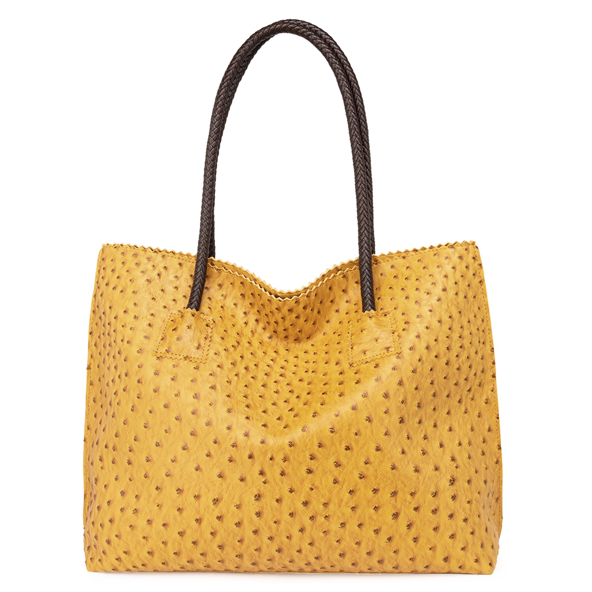 Milan Women's Large Vegan Leather Tote Bag with Zipper - Ostrich Pattern Shoulder Purse for Work, Travel & Shopping