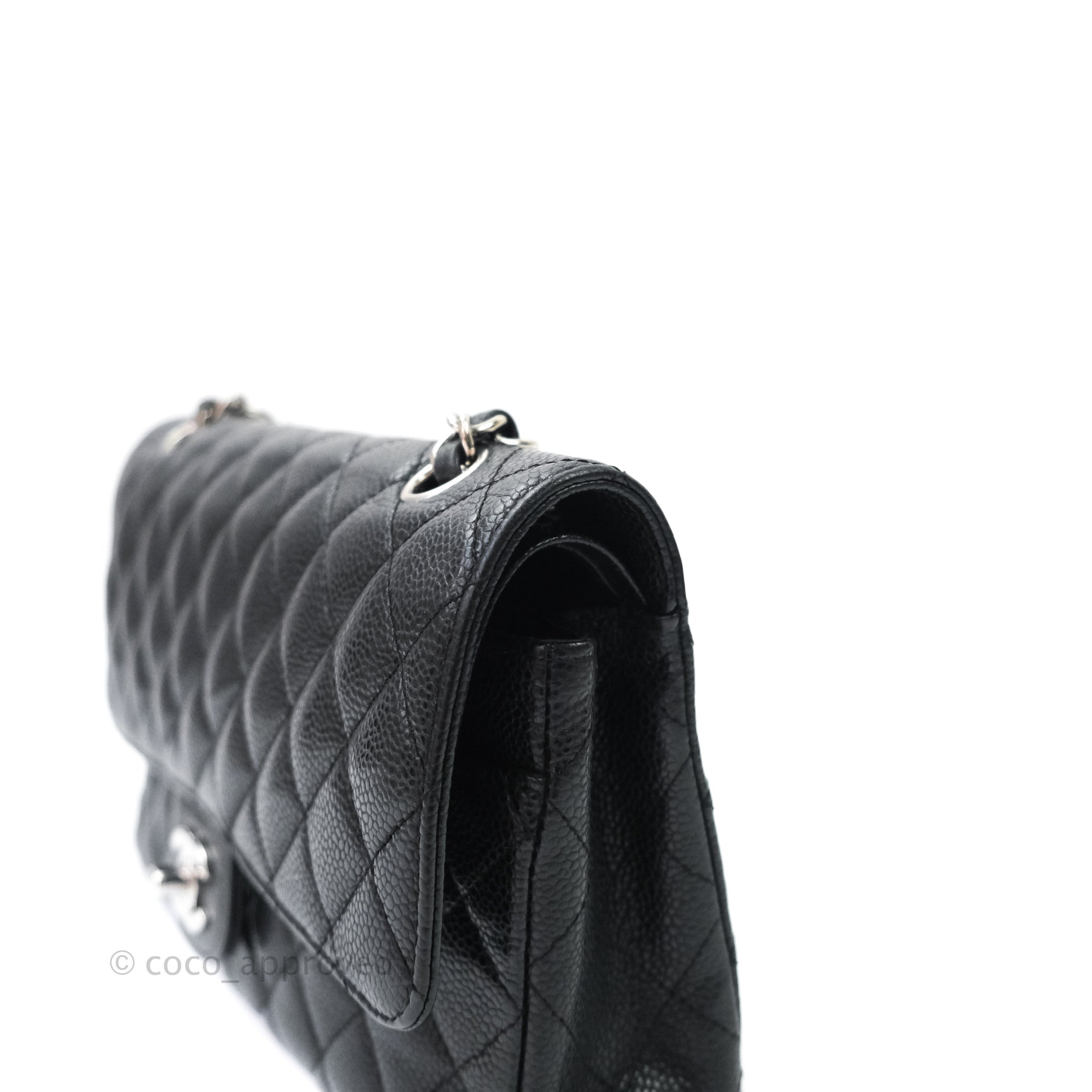 Chanel Classic M/L Medium Double Flap Bag Black Caviar Leather with Silver Hardware - Luxury Designer Handbag for Women, Perfect for Work, Evening Events & Special Occasions