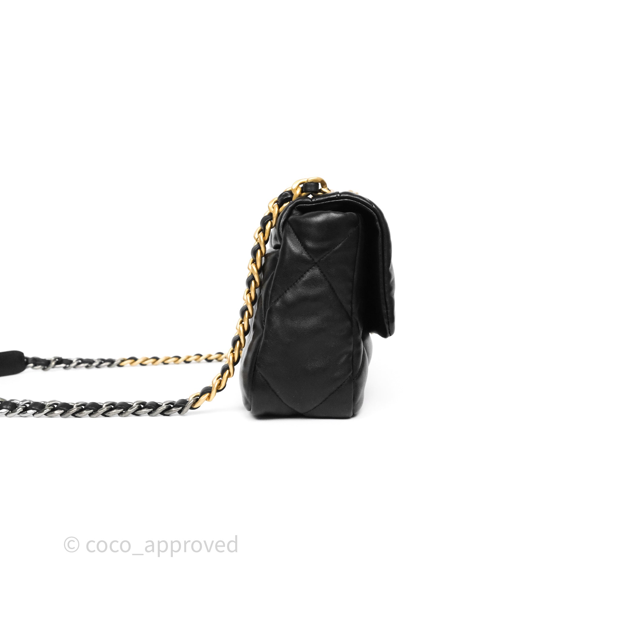 Chanel 19 Small Black Leather Flap Bag with Mixed Gold & Silver Hardware - Luxury Designer Handbag for Women, Perfect for Evening Events & Date Nights