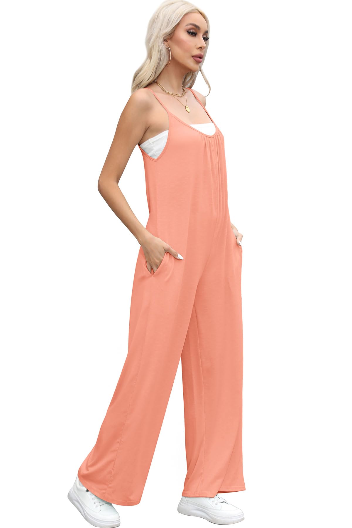 Women's Summer Jumpsuit - Sleeveless Spaghetti Strap with Pockets | Casual & Dressy Outfits