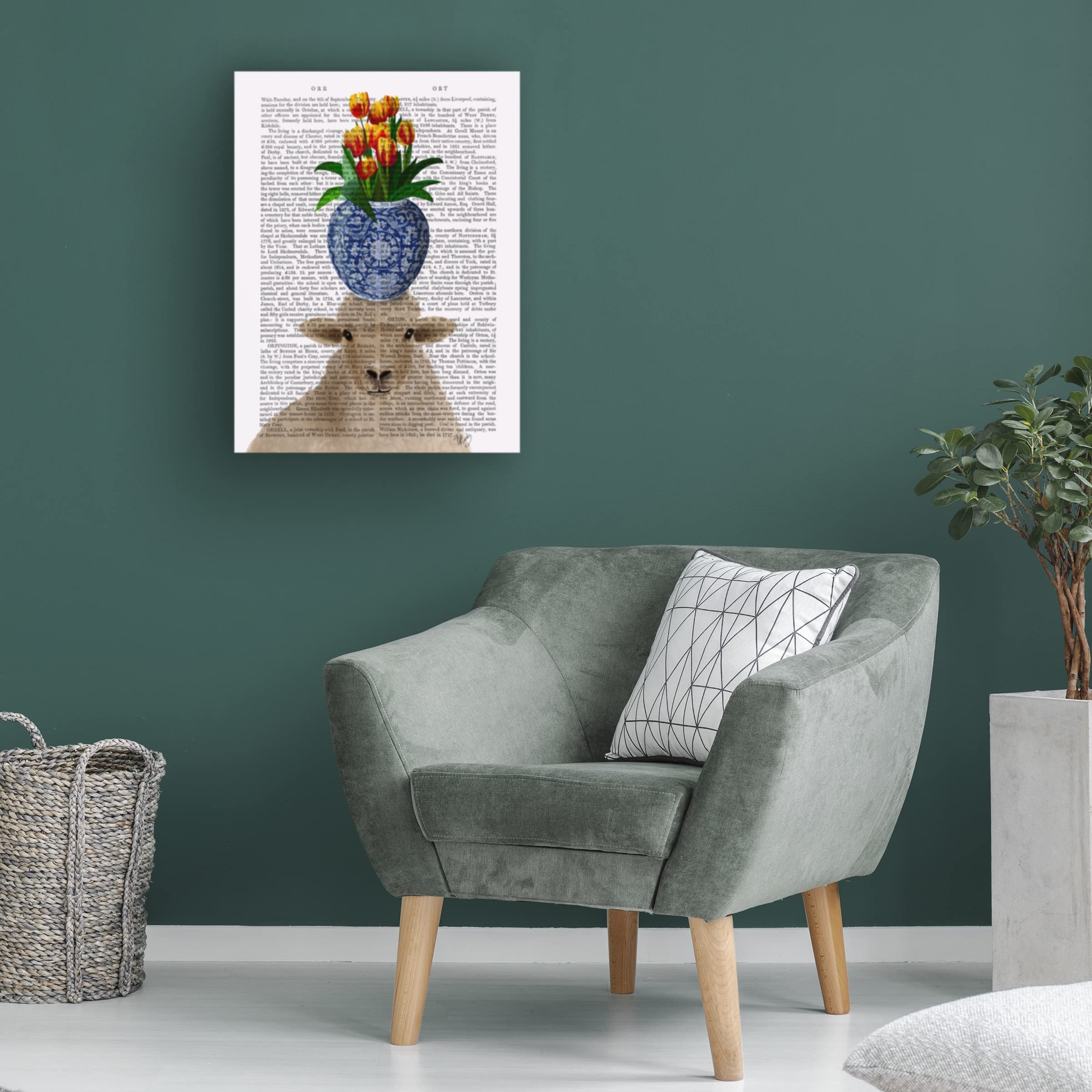 Fab Funky 'Sheep and Tulips' Canvas Art Print - Modern Farmhouse Wall Decor for Living Room, Bedroom & Office - Trademark Fine Art Collection