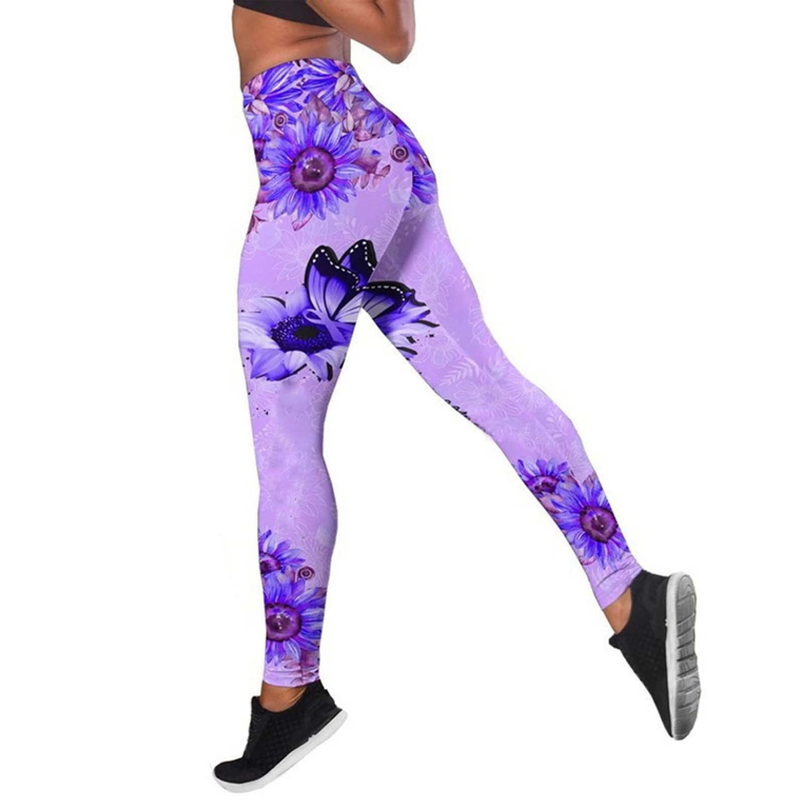 Women's High Waisted Yoga Pants with Tummy Control - Plus Size Workout Leggings, Stretchy Butterfly Print Sweatpants for Running & Gym (Purple, Large) | Perfect for Yoga, Pilates & Lounge Wear