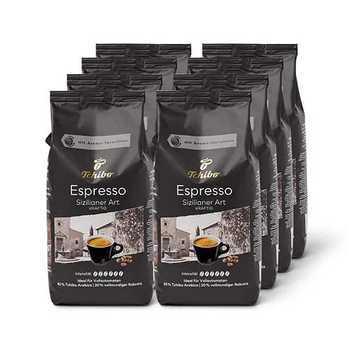 Tchibo Sicilian Espresso Coffee Beans - 8 x 1kg Bags - Premium Italian Dark Roast for Home Brewing & Coffee Shops