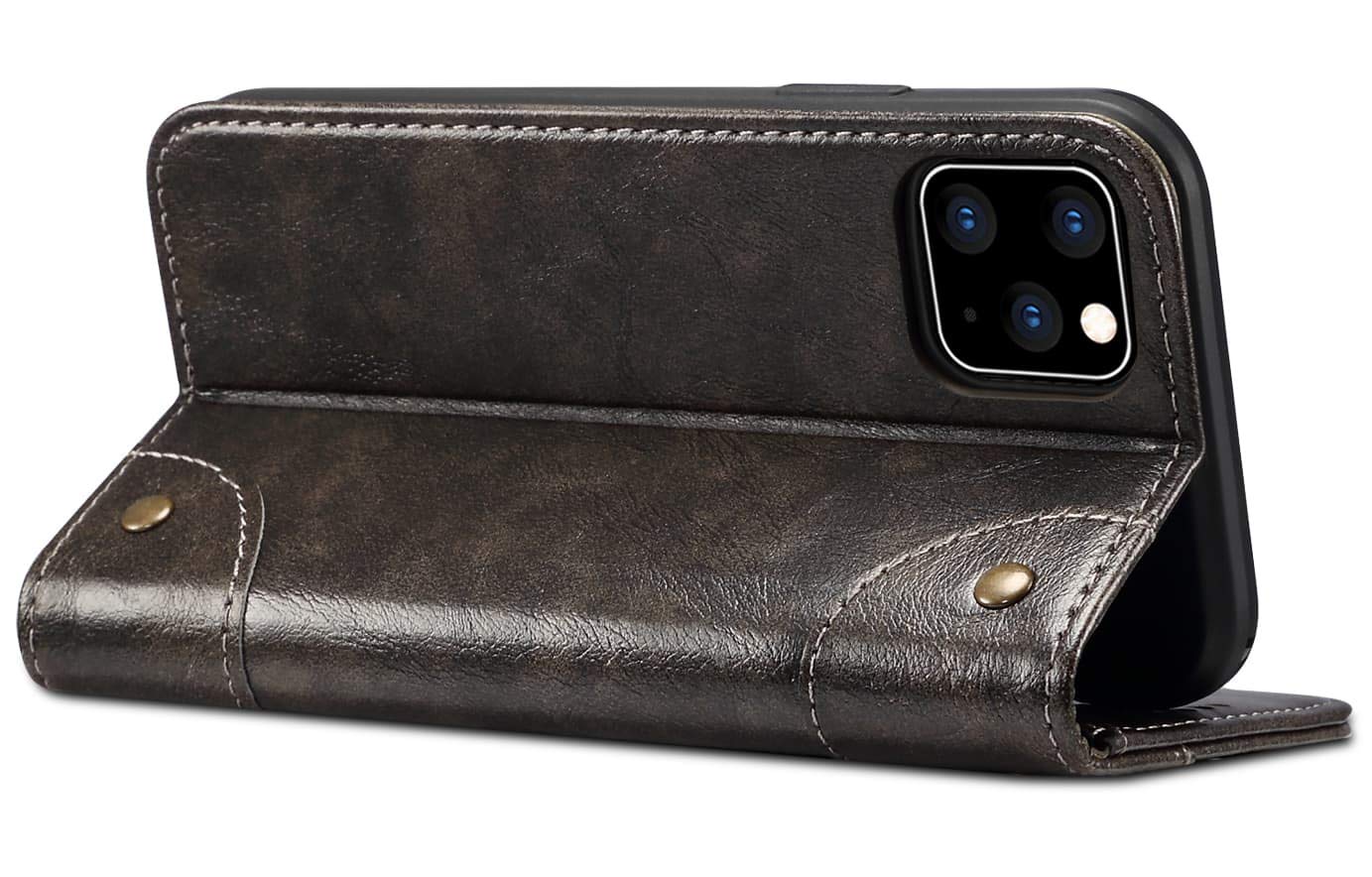Premium Leather Wallet Case for iPhone 11 Pro Max (6.5 inch, 2019) - Magnetic Folio Cover with Card Slots, ID Holder & Stand Function | Dark Grey | Perfect for Business, Travel & Daily Protection