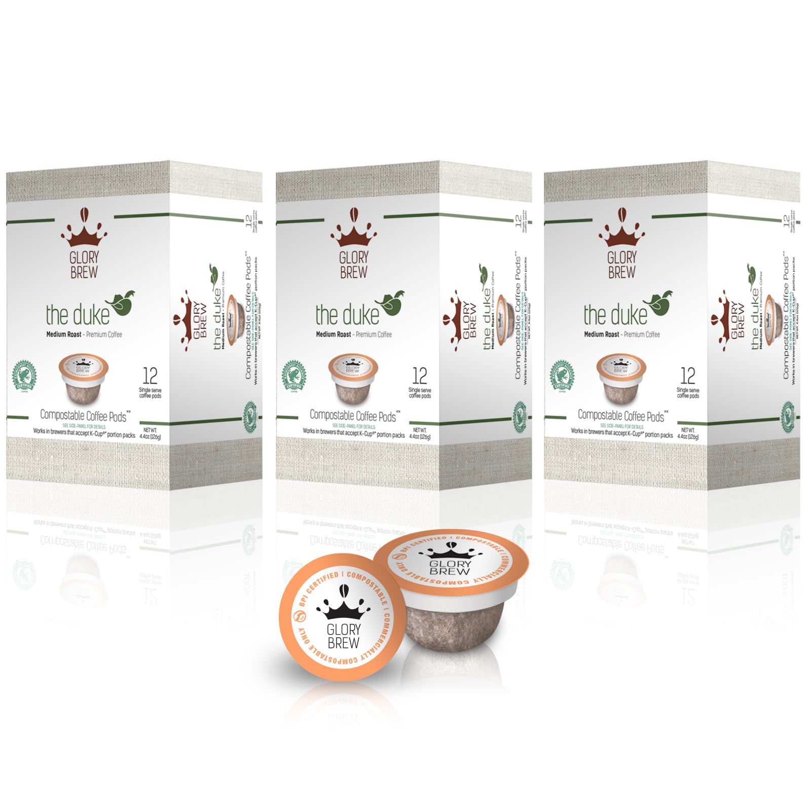 GLORYBREW 36 Compostable Coffee Pods for Keurig - Medium Roast Rainforest Certified | Perfect for Home & Office Brewing