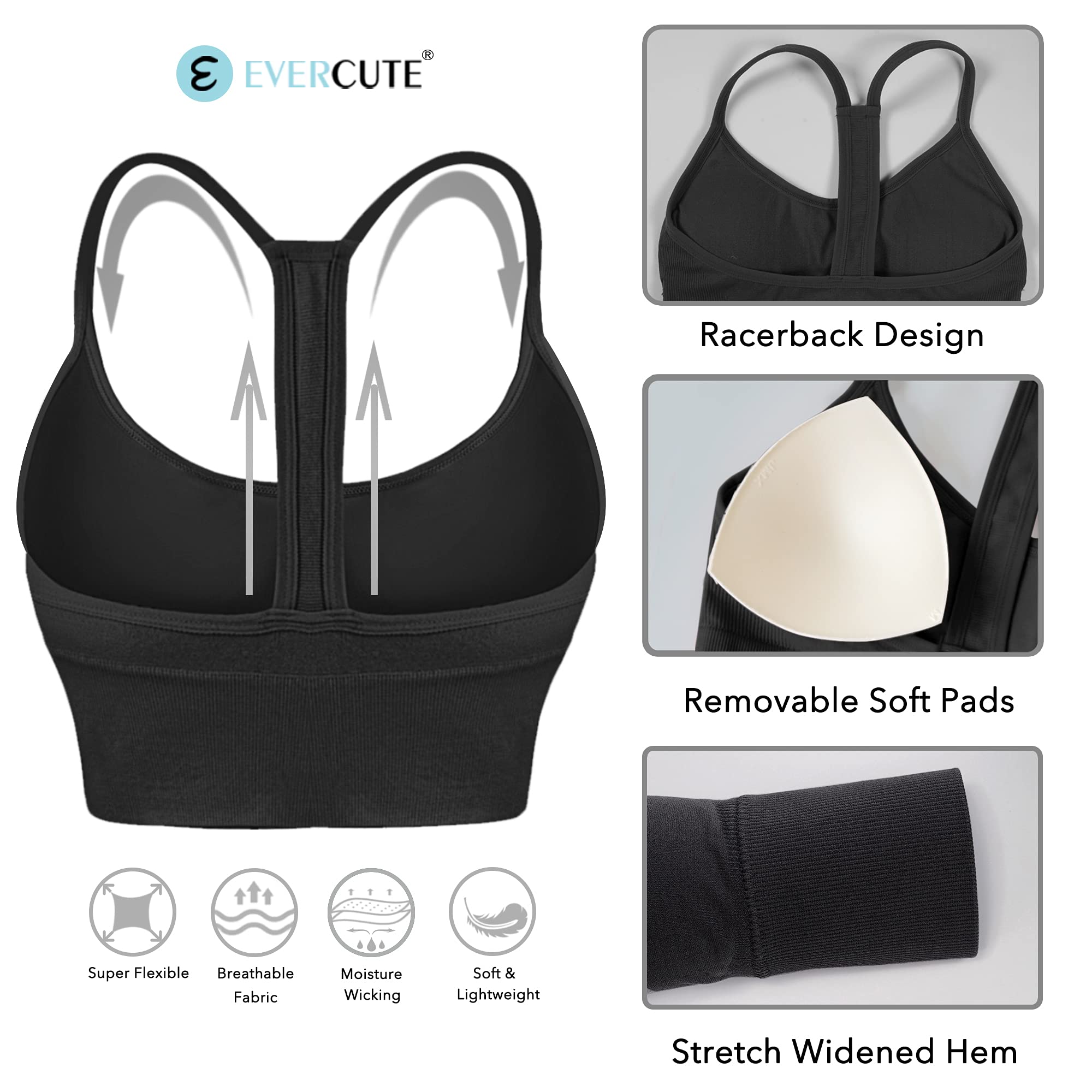 Evercute Padded Racerback Sports Bra for Yoga & Fitness - Low Impact Workout Wear