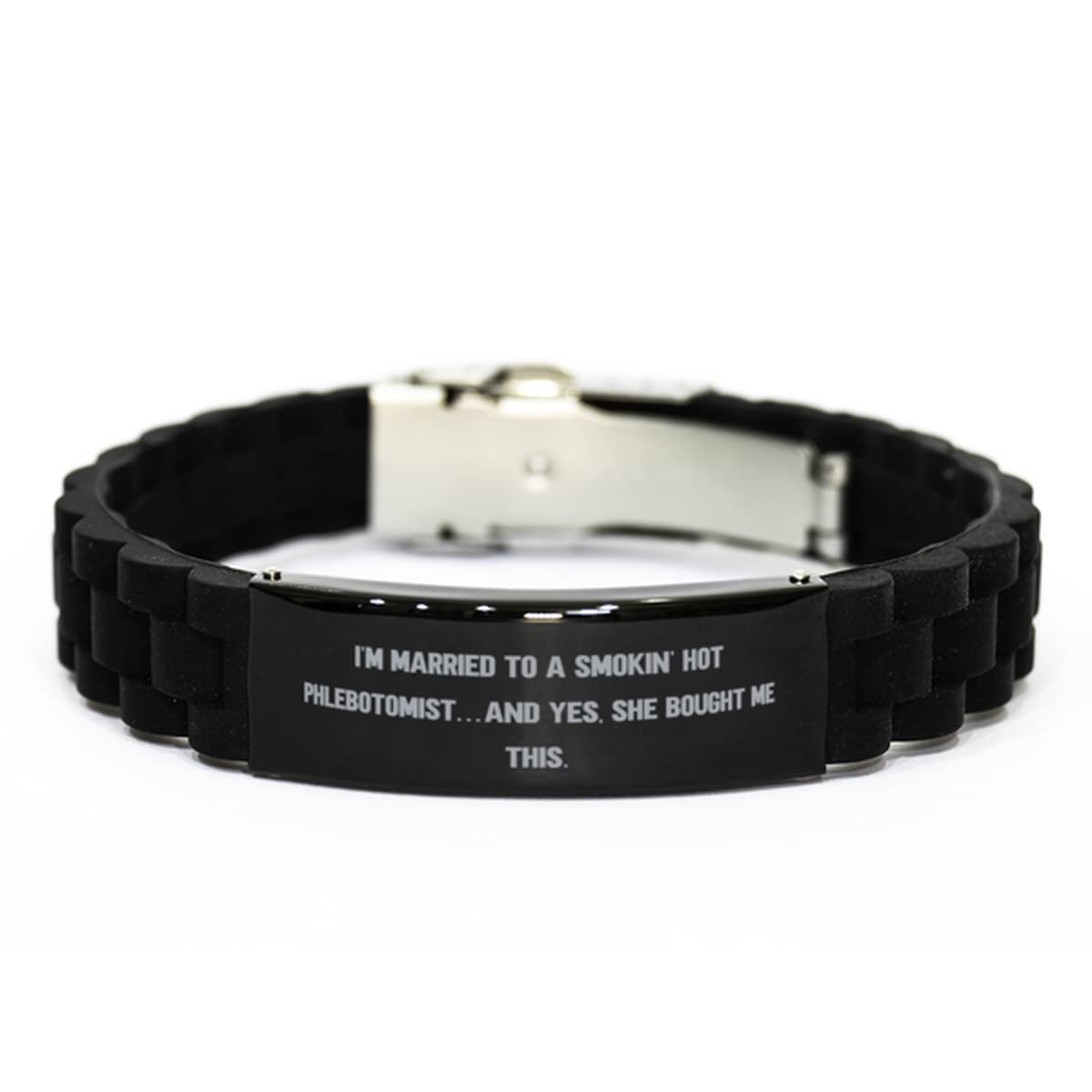 Best Black Glidelock Clasp Bracelet for Husband - Unique 'I'm Married to a Smokin' Hot Phlebotomist' Engraved Gift - Perfect Valentine's Day & Anniversary Present - Ideal for Date Nights & Special Occasions