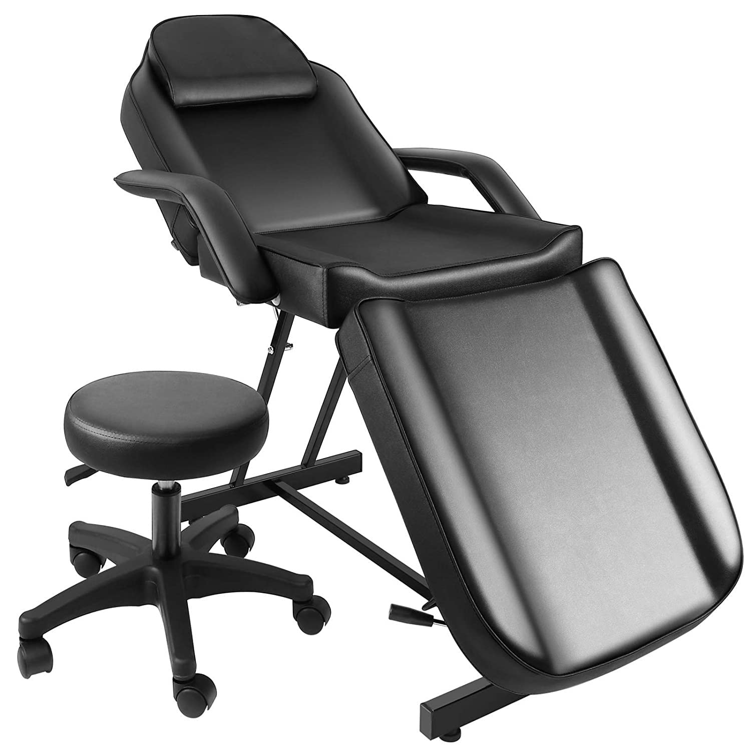 Professional Adjustable Facial Massage Bed & Tattoo Chair with Stool - Salon Spa Equipment for Barber, Massage Therapy & Tattoo Parlors - Perfect for Relaxation & Body Art Sessions