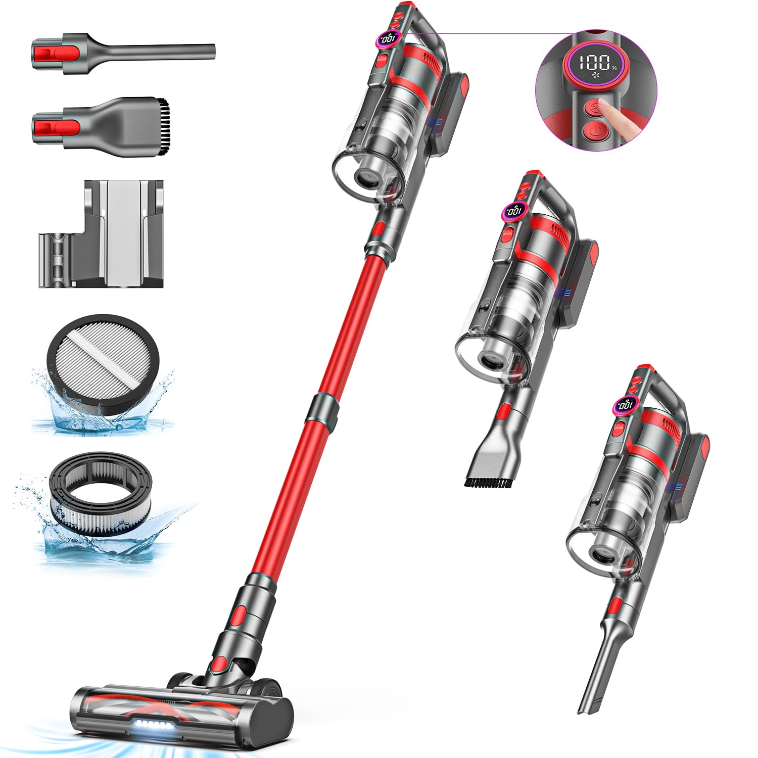 Powerful 550W Cordless Vacuum Cleaner with 45Kpa Suction - Lightweight Stick Vacuum for Hard Floors & Pet Hair - 55 Min Runtime, LED Display & Anti-Tangle Tech - Perfect for Home Cleaning, Quick Pickups & Pet Owners