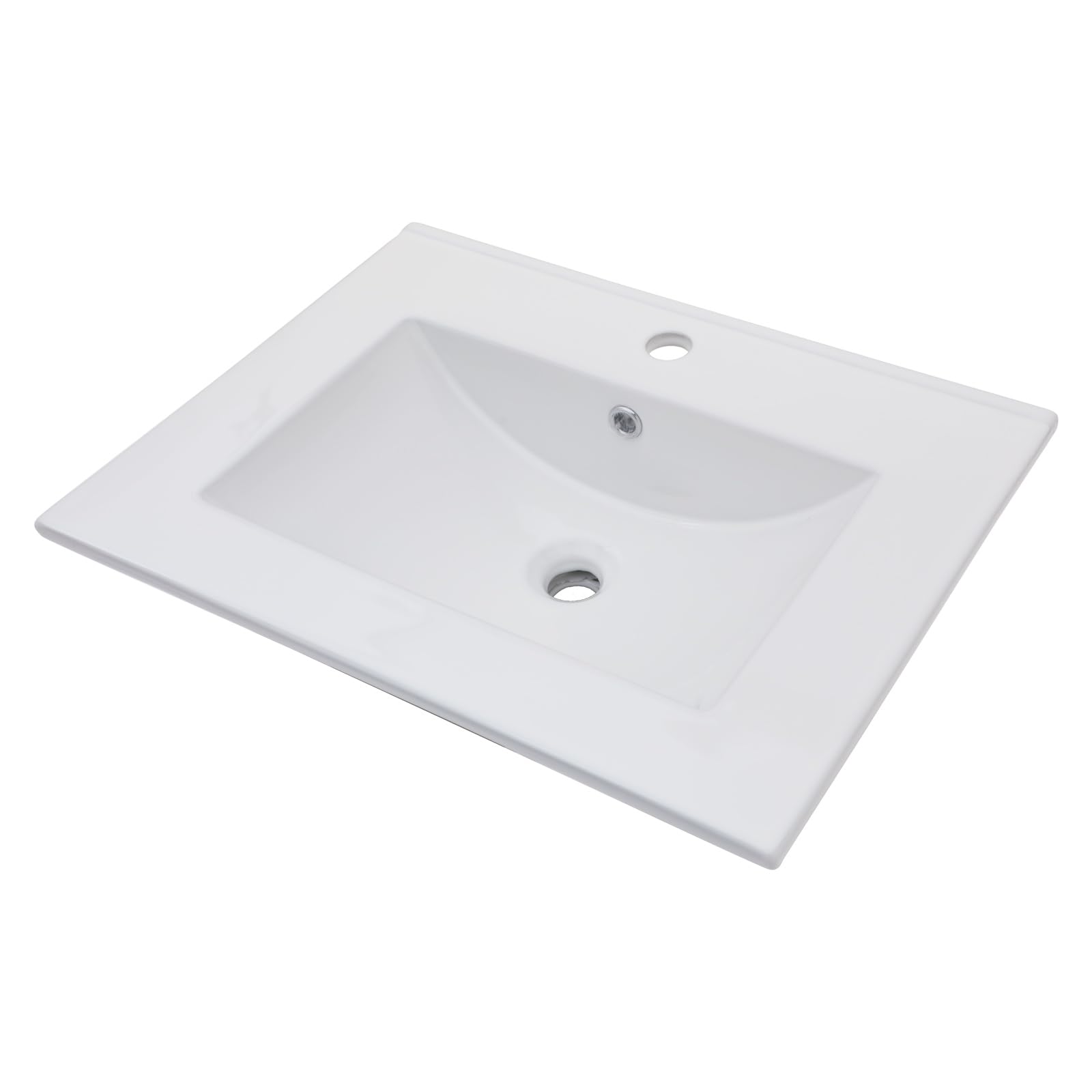 Lordear White Porcelain Ceramic Bathroom Sink - 24 x 18 Inch Drop-In Vanity Top with Single Faucet Hole - Perfect for Modern Bathroom Renovations and Small Space Vanities