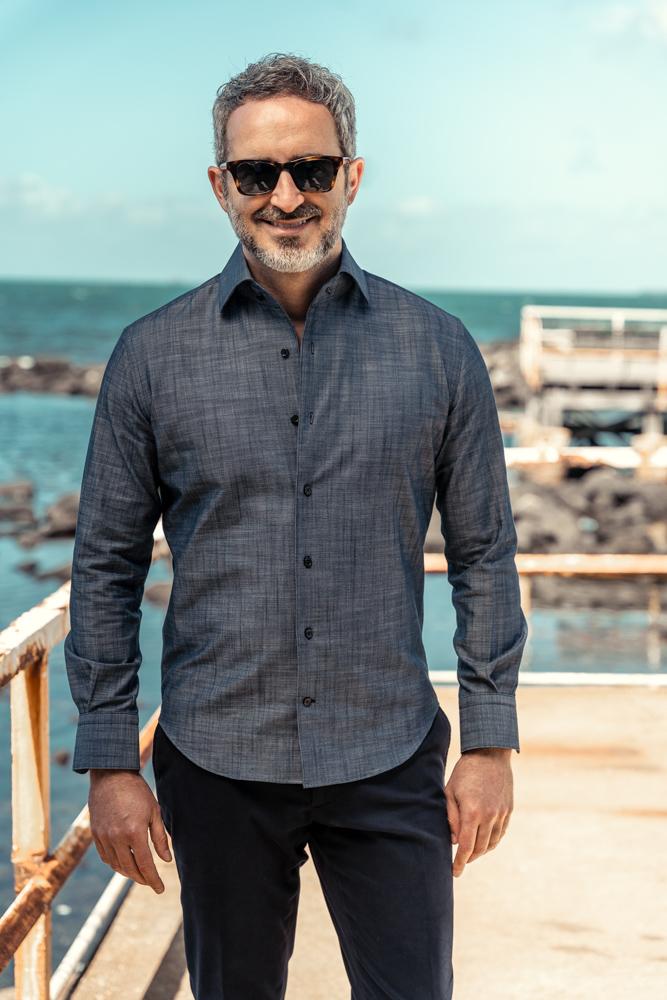 Cooper Shirt - One Piece Collar Navy Denim Shirt for Men | Casual & Business Wear | Perfect for Office, Dating & Outdoor Activities