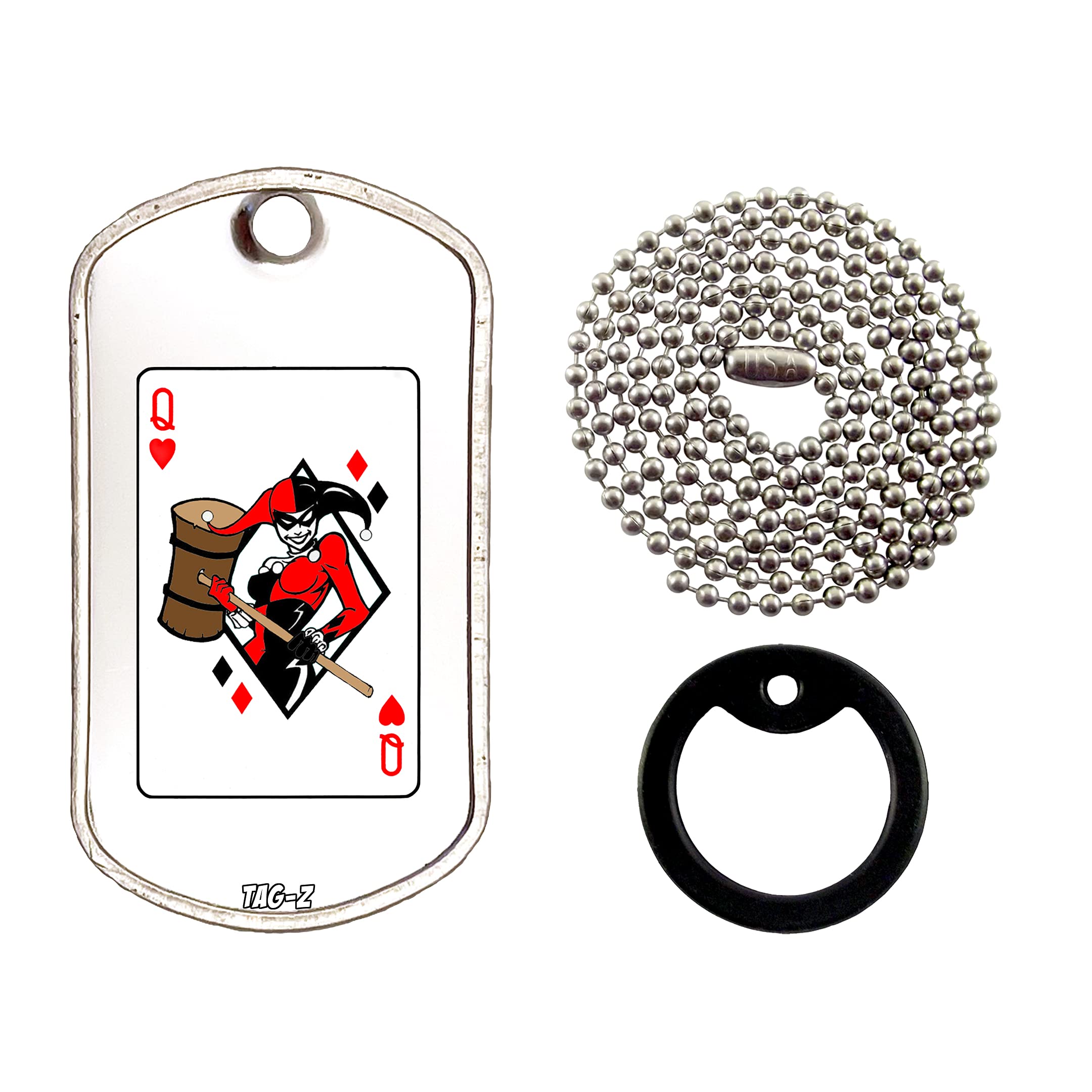 QUEEN OF HEARTS HARLEY DAVIDSON Inspired Military Dog Tag Necklace - Punk Rock Jewelry for Women, Biker Gifts, Motorcycle Enthusiasts - Perfect for Harley Fans, Biker Parties & Edgy Fashion Statements