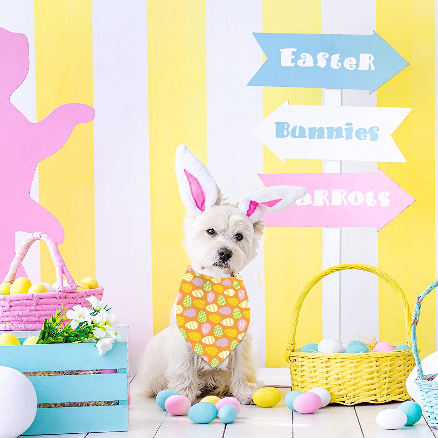 Easter Dog Bandanas - 2 Pack Adjustable Reversible Pet Scarf for Small Medium Large Dogs - Cute Puppy Easter Costume Accessories for Holiday Photos & Spring Outings