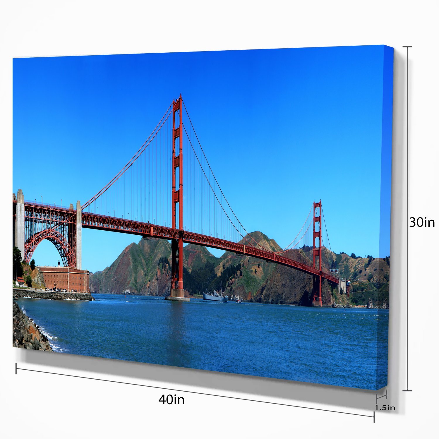 Golden Gate Bridge Canvas Print - San Francisco Cityscape Wall Art for Living Room & Office Decor | Blue Sky Landscape Painting