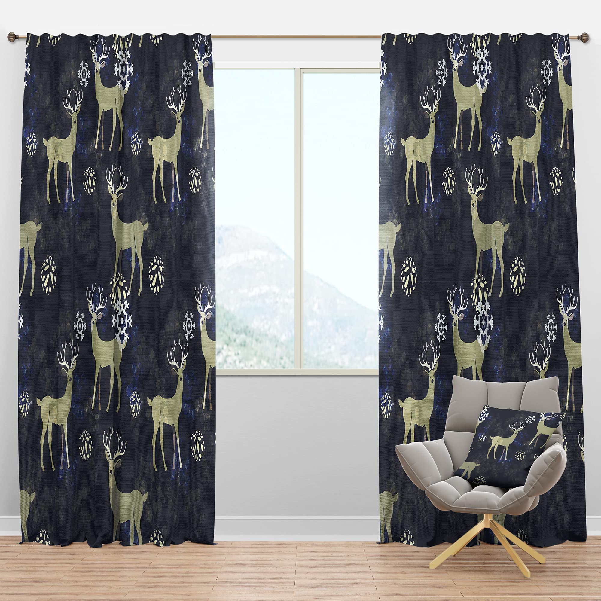 Blackout Curtains 'Reindeer with Christmas Snowflakes' - Thermal Insulated Single Panel (52x95 inches) for Bedroom & Living Room - Perfect for Holiday Decor, Light Blocking & Energy Saving