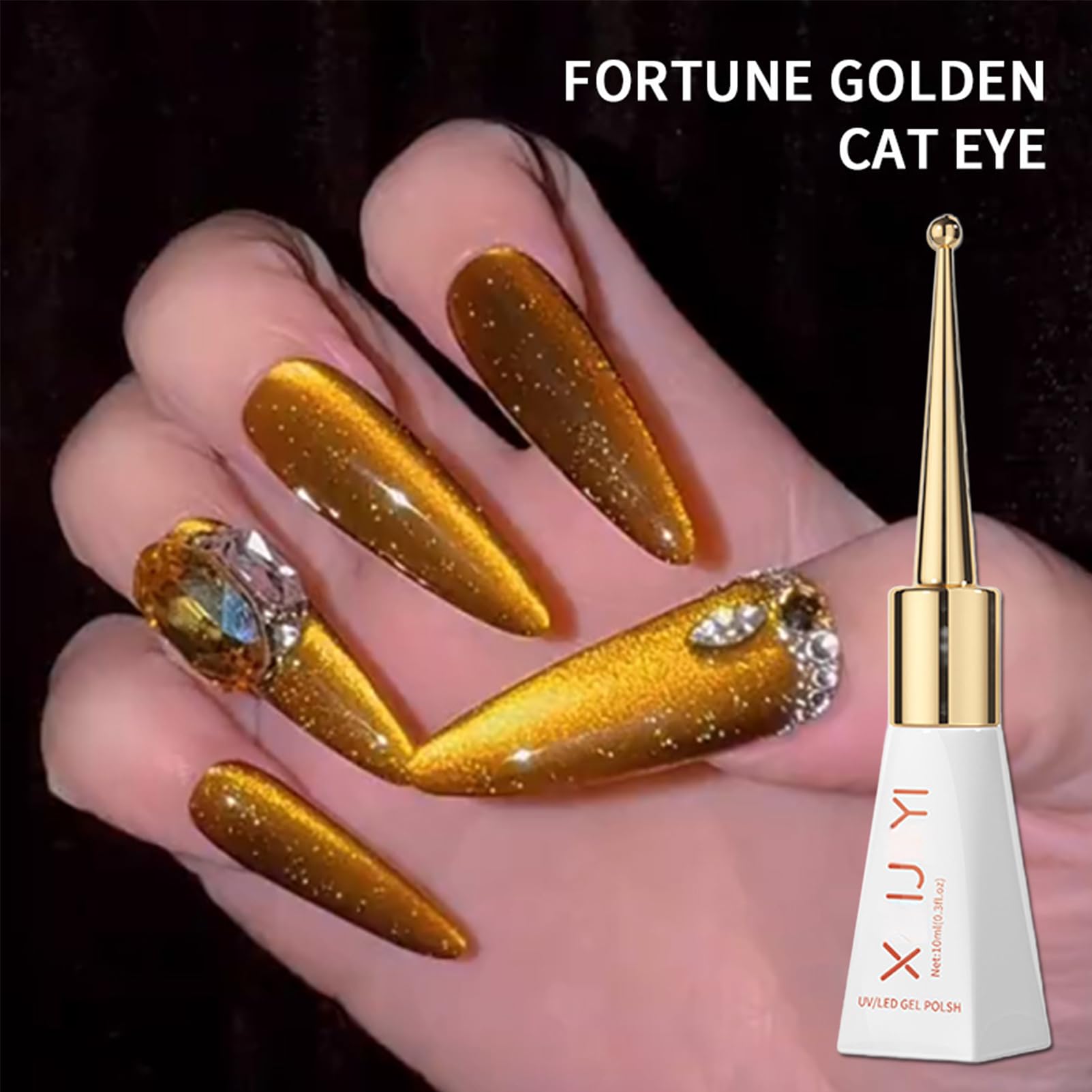 Magnetic Gold Cat Eye Gel Nail Polish - Long Lasting Shiny Reflective UV Gel Polish for Women - 10ML Gold Glitter Nail Art Design - Perfect for Parties, Weddings & Special Occasions