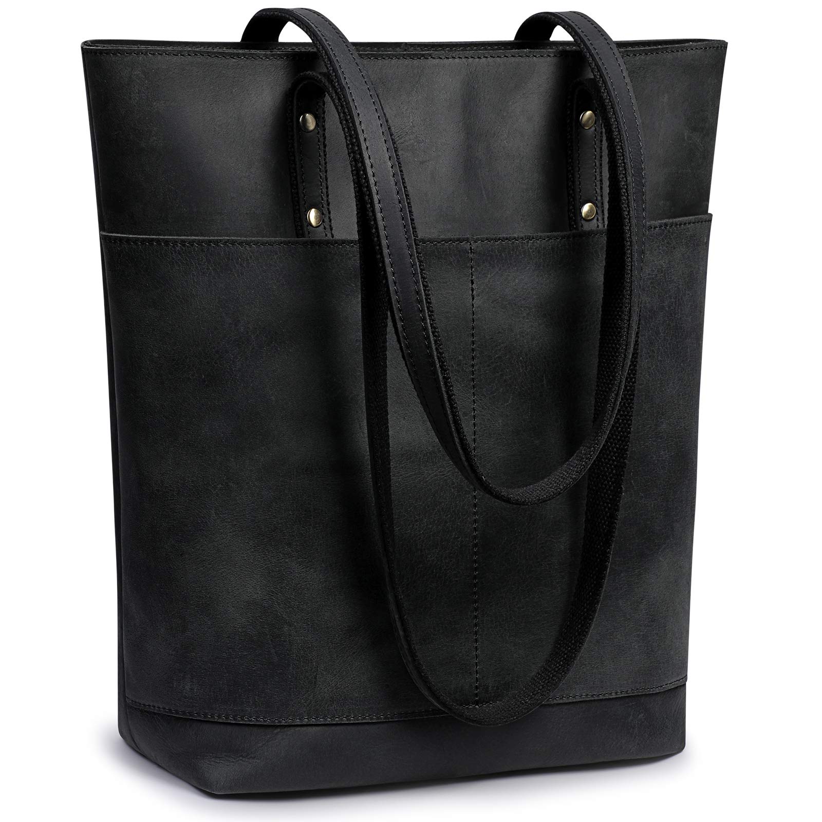 S-ZONE Genuine Leather Tote Bag for Women - Medium Size Shoulder Purse with Large Front Pocket | Perfect for Work, Travel & Everyday Use