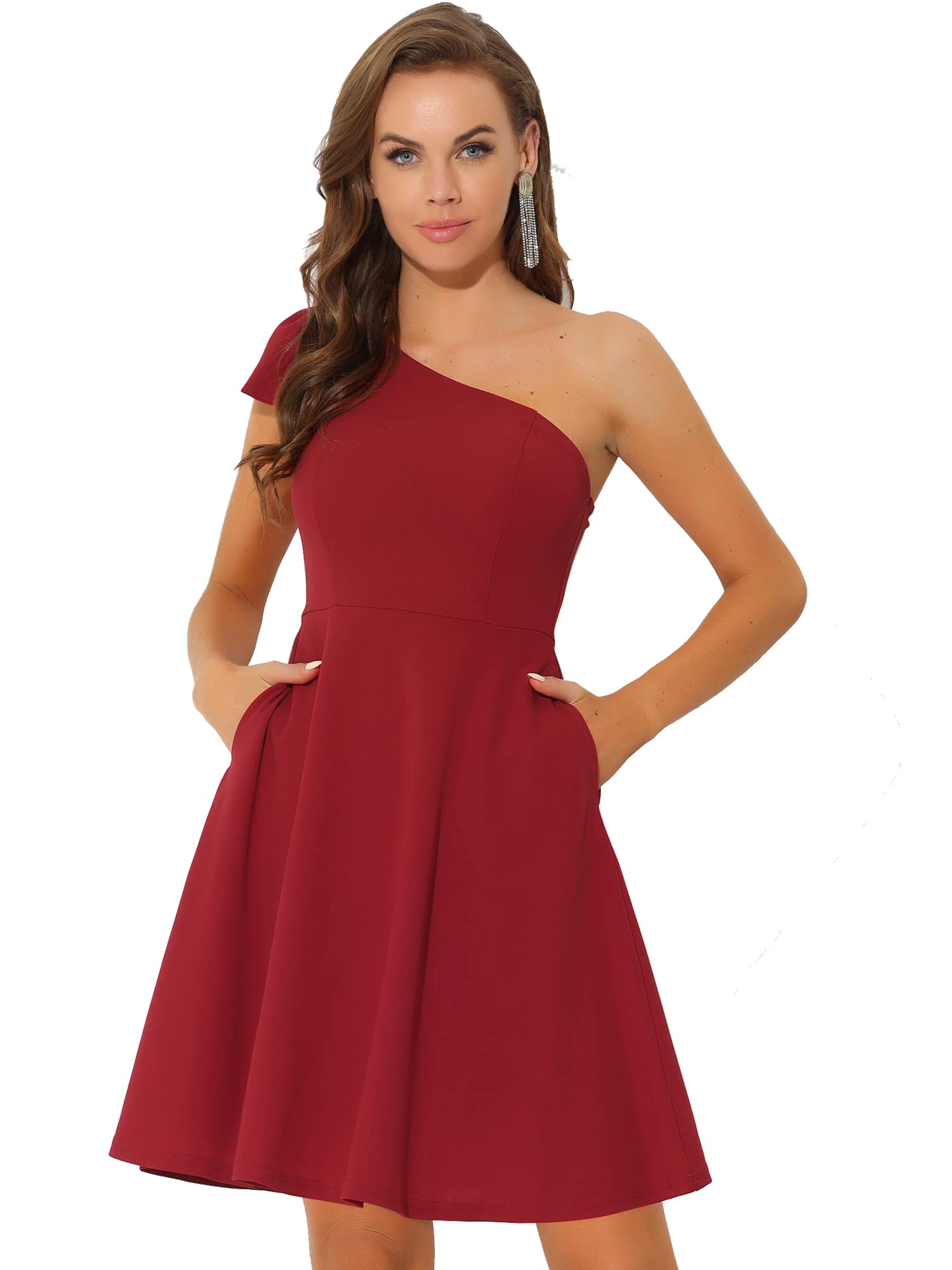 Allegra K Women's Elegant One Shoulder Cocktail Dress - Flared Formal Evening Gown for Parties, Weddings & Special Occasions