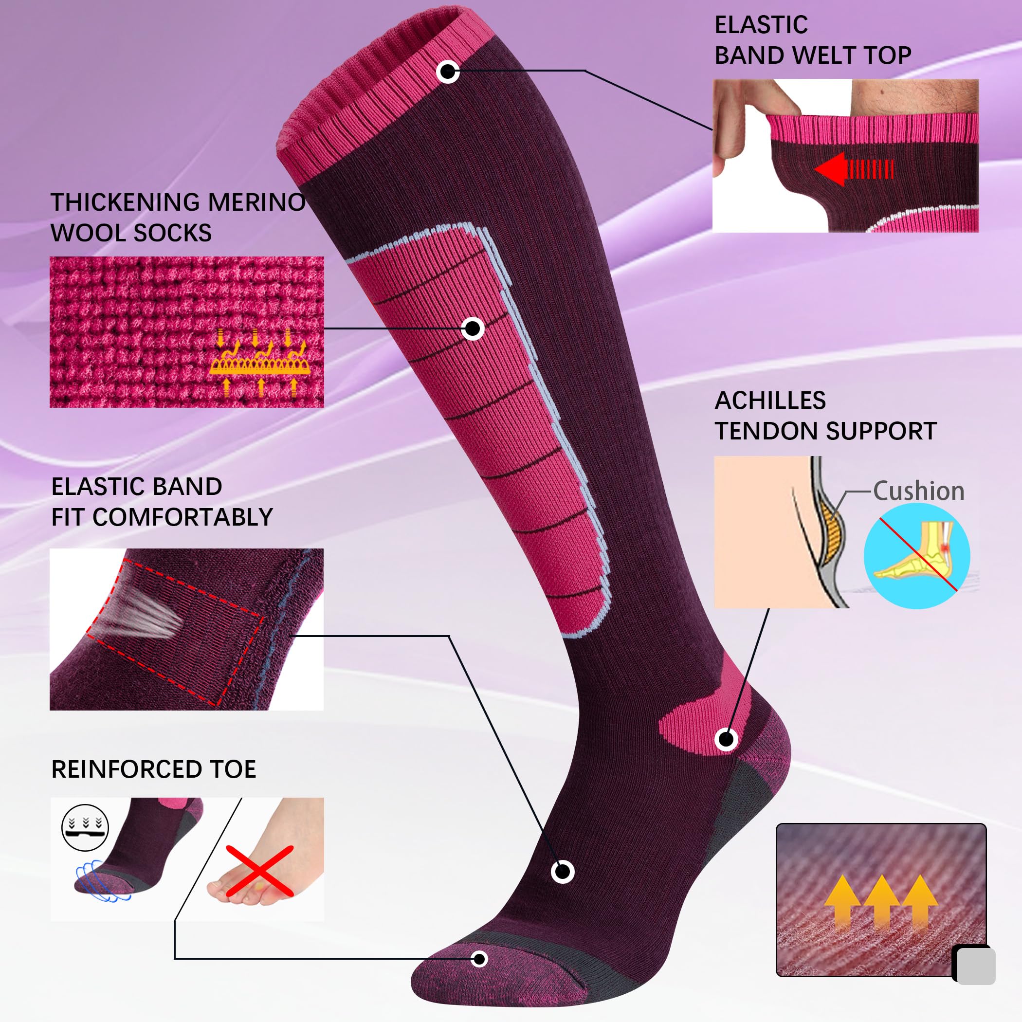 Hylaea Merino Wool Ski Socks - Thermal Knee-High Warm Socks for Snowboarding, Skiing & Winter Sports | Cold Weather Hiking & Hunting Socks | Moisture-Wicking & Odor-Resistant for All-Day Comfort