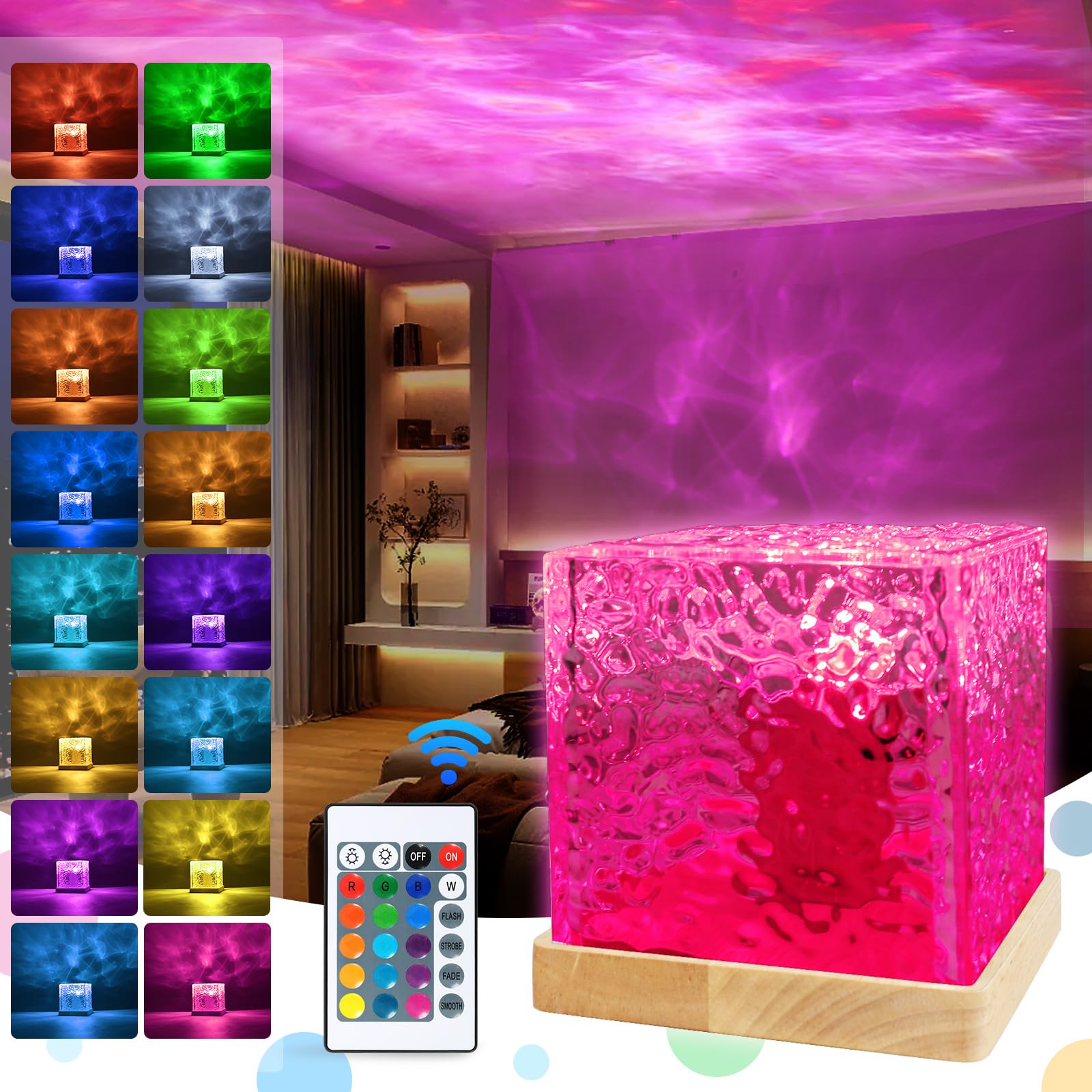16-Color Night Light Projector with 30 Lighting Modes & Remote Control - Ocean Wave Sensor Light for Bedroom, Kids Room, Party Decor, Bars & Game Rooms - Create Relaxing Atmosphere for Sleep, Entertainment & Mood Lighting