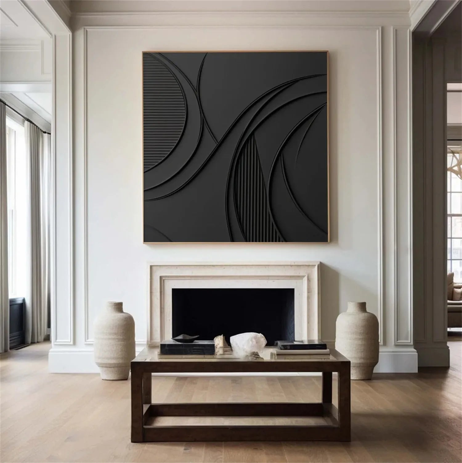 Black Minimalist Textured Painting Canvas #MZ128 - Modern Abstract Wall Art for Living Room, Bedroom & Office Decor