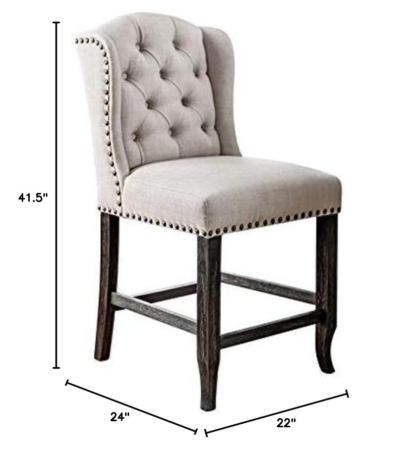 Furniture of America Sinuata Fabric Beige Wingback Counter Chair Set of 2 - Stylish Bar Stools for Kitchen Island, Breakfast Nook & Home Decor