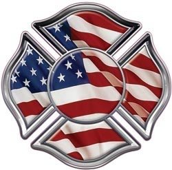 Fire Department Maltese Cross with American Flag - 12 Inch Reflective First Responder Decoration for Fire Truck, Helmet & Emergency Vehicle Safety
