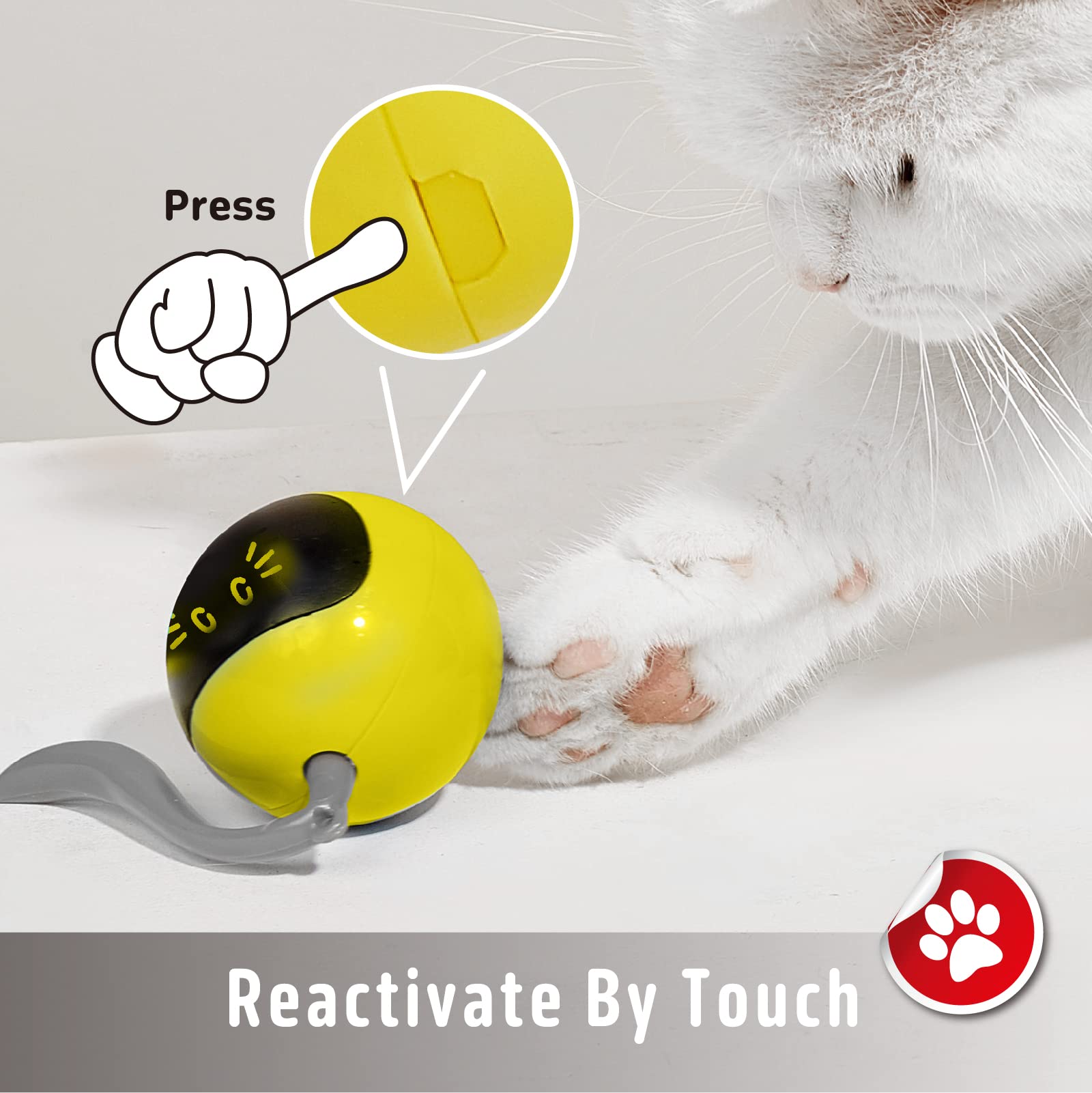 Interactive Cat Toys with 360° Self-Rolling Ball - USB Rechargeable Hunting Exercise Toys for Kittens & Puppies - Indoor Play Teaser Wand for Small Dogs & Cats (Yellow) - Perfect for Playtime, Training & Bonding with Your Pet