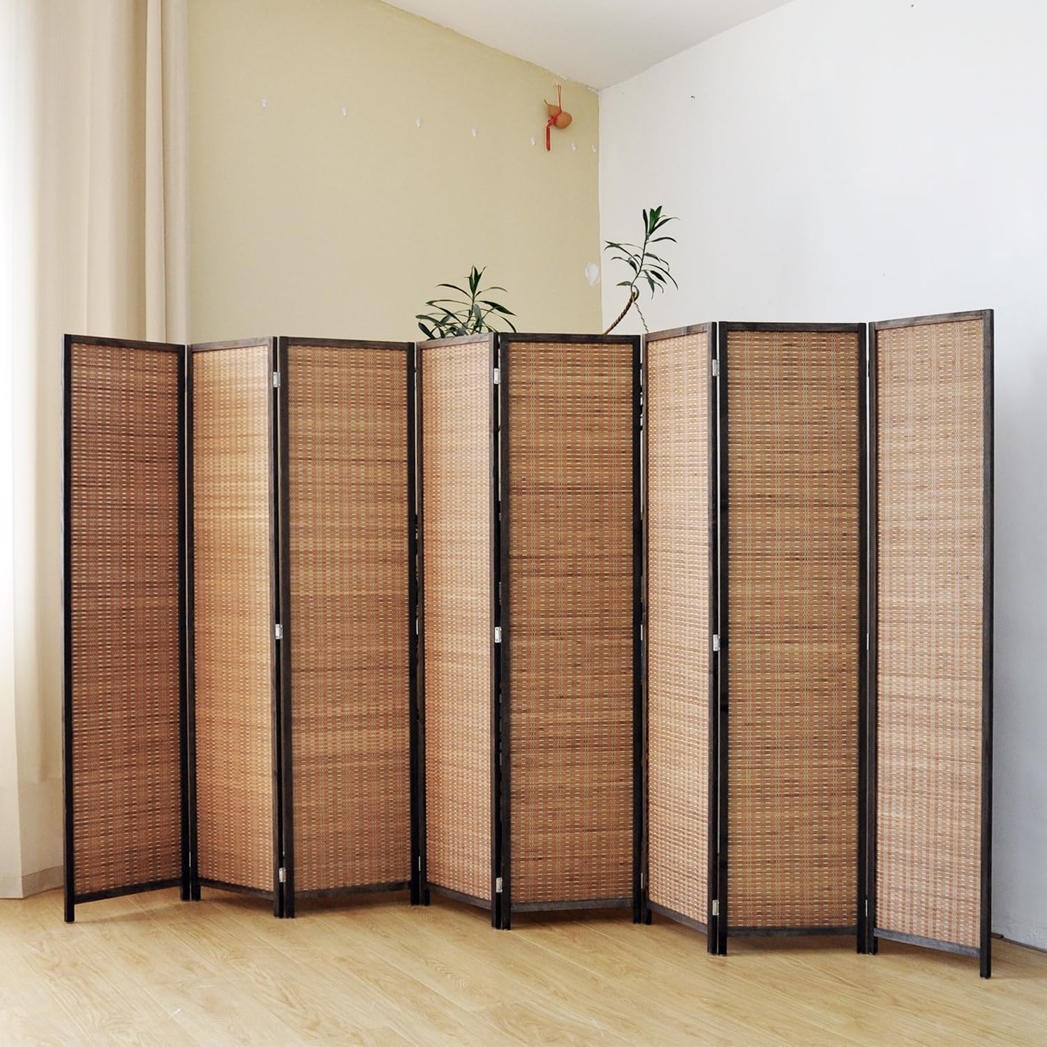 8 Panel Bamboo Room Divider Screen - 5.6 FT Tall Folding Privacy Partition for Home & Office - Freestanding Room Separator for Bedroom, Living Room, Yoga Studio - Natural Brown Decor
