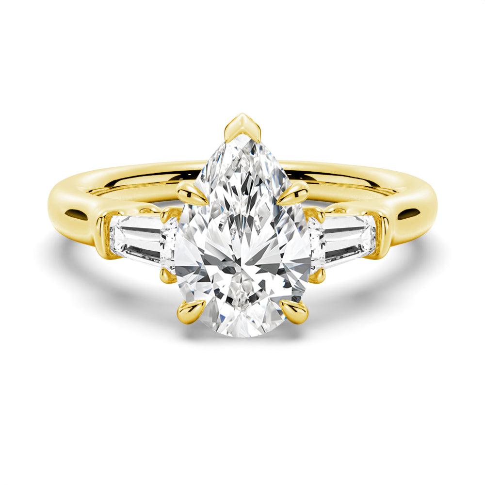 Exquisite Pear Shaped Moissanite Engagement Ring with Tapered Baguette Side Stones - Perfect for Proposals, Weddings & Anniversary Gifts