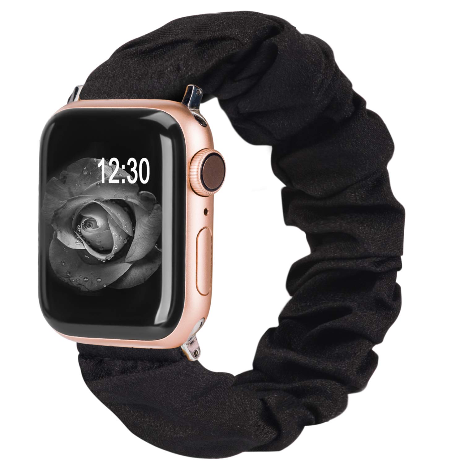 TOYOUTHS Apple Watch Band Scrunchie 42mm 44mm 45mm 46mm 49mm - Soft Elastic Fabric Strap for Women - Compatible with iWatch Ultra SE Series 10 9 8 7 6 5 4 3 2 1 - Black Small - Perfect for Workout, Running, Yoga & Daily Wear